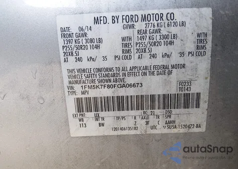 2015 Ford Explorer Limited from USA, damaged, VIN 1FM5K7F80FGA06673